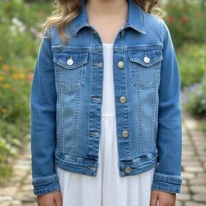 BCBG Girls Medium Wash Blue Denim Trucker Jacket Button Front Long Sleeve
